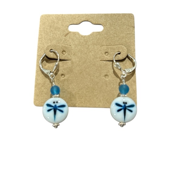 Blue Dragonfly Earrings - Picture 1 of 3